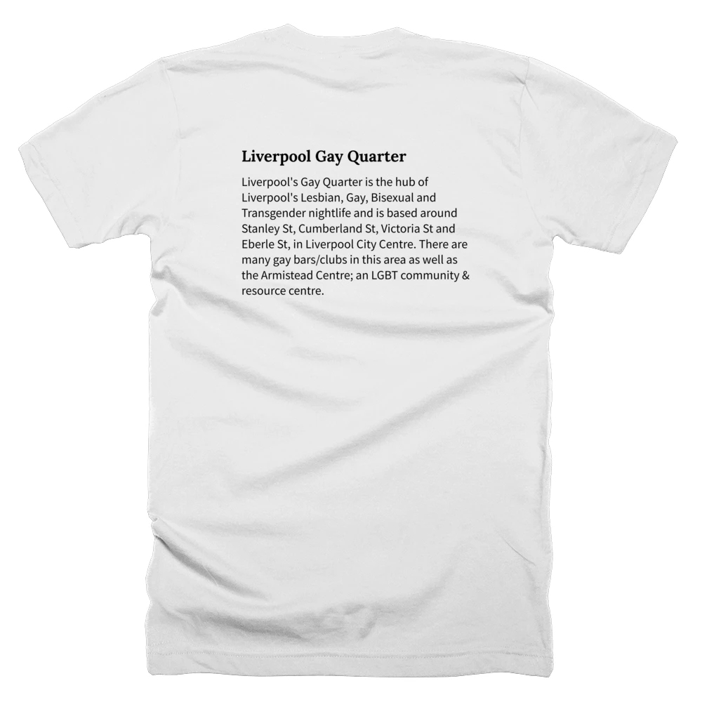 T-shirt with a definition of 'Liverpool Gay Quarter' printed on the back