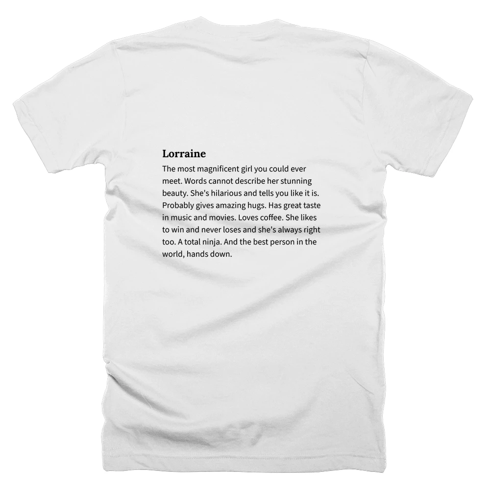 T-shirt with a definition of 'Lorraine' printed on the back