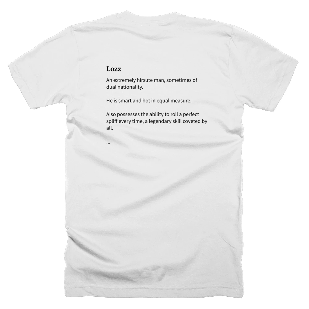 T-shirt with a definition of 'Lozz' printed on the back