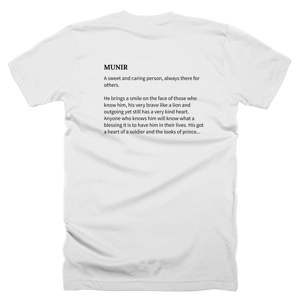 T-shirt with a definition of 'MUNIR' printed on the back