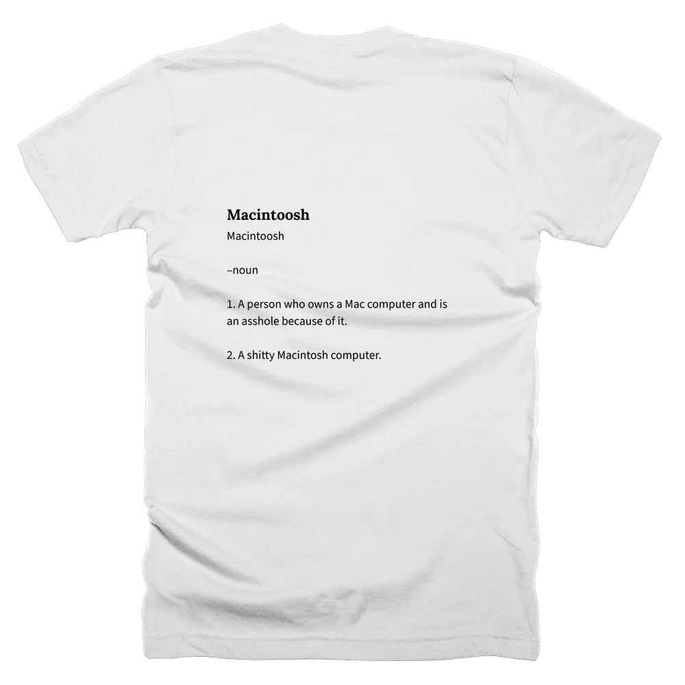 T-shirt with a definition of 'Macintoosh' printed on the back