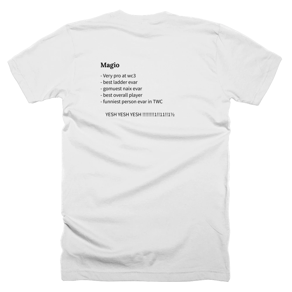 T-shirt with a definition of 'Magio' printed on the back