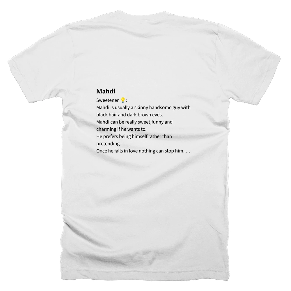 T-shirt with a definition of 'Mahdi' printed on the back