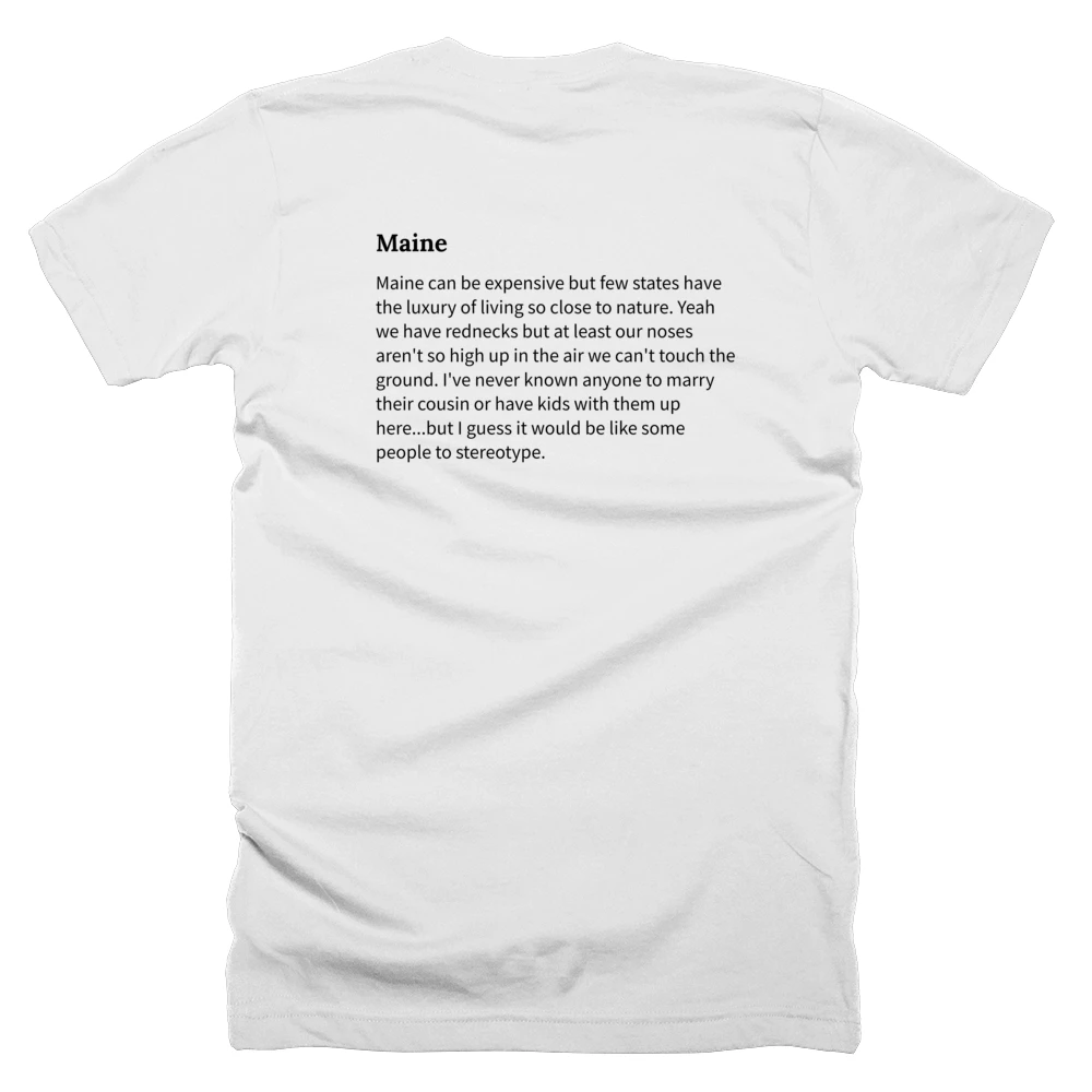 T-shirt with a definition of 'Maine' printed on the back