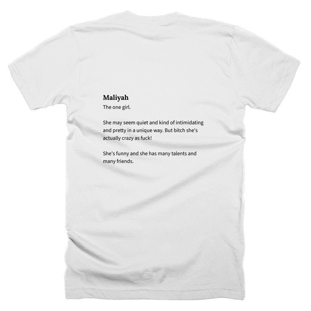 T-shirt with a definition of 'Maliyah' printed on the back