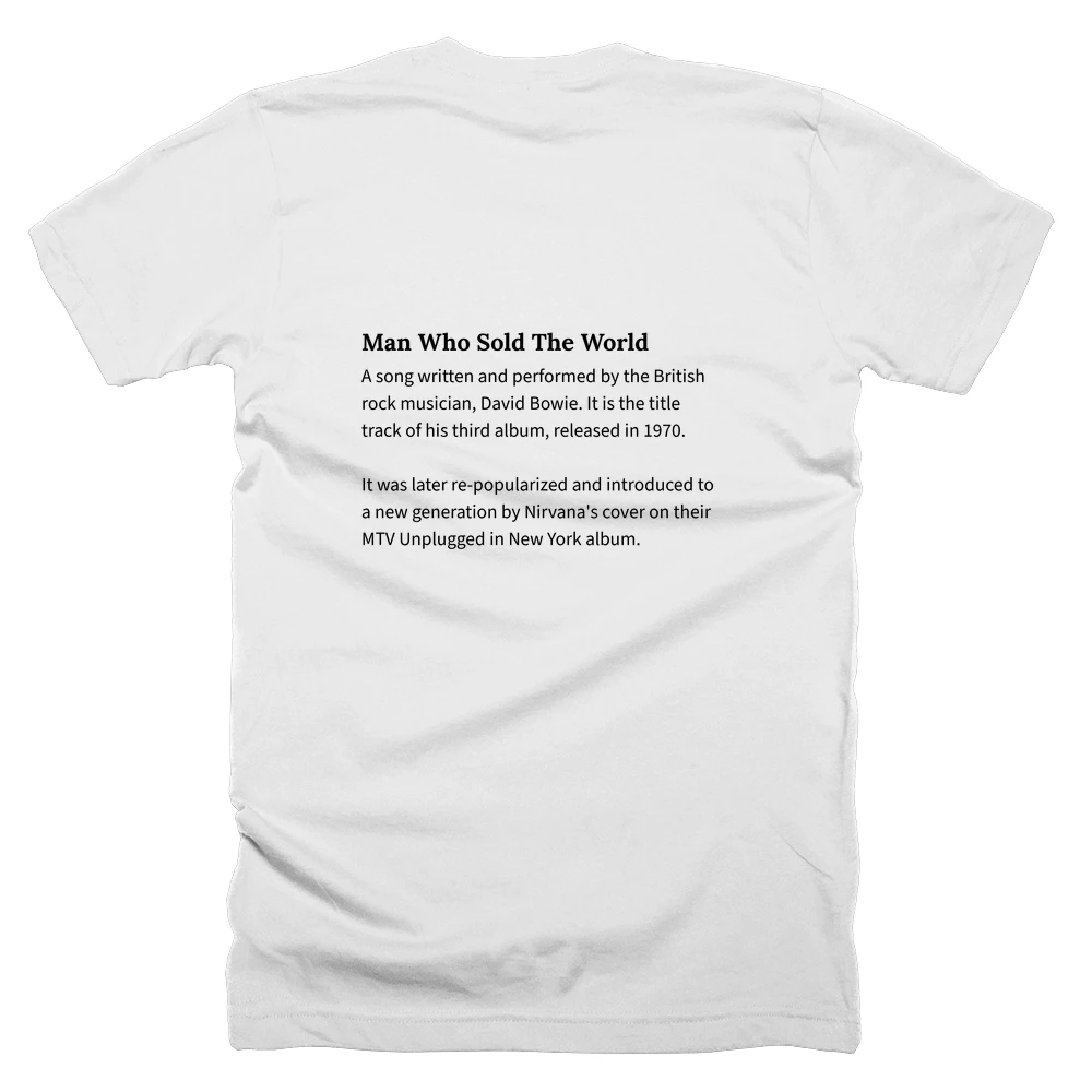 T-shirt with a definition of 'Man Who Sold The World' printed on the back