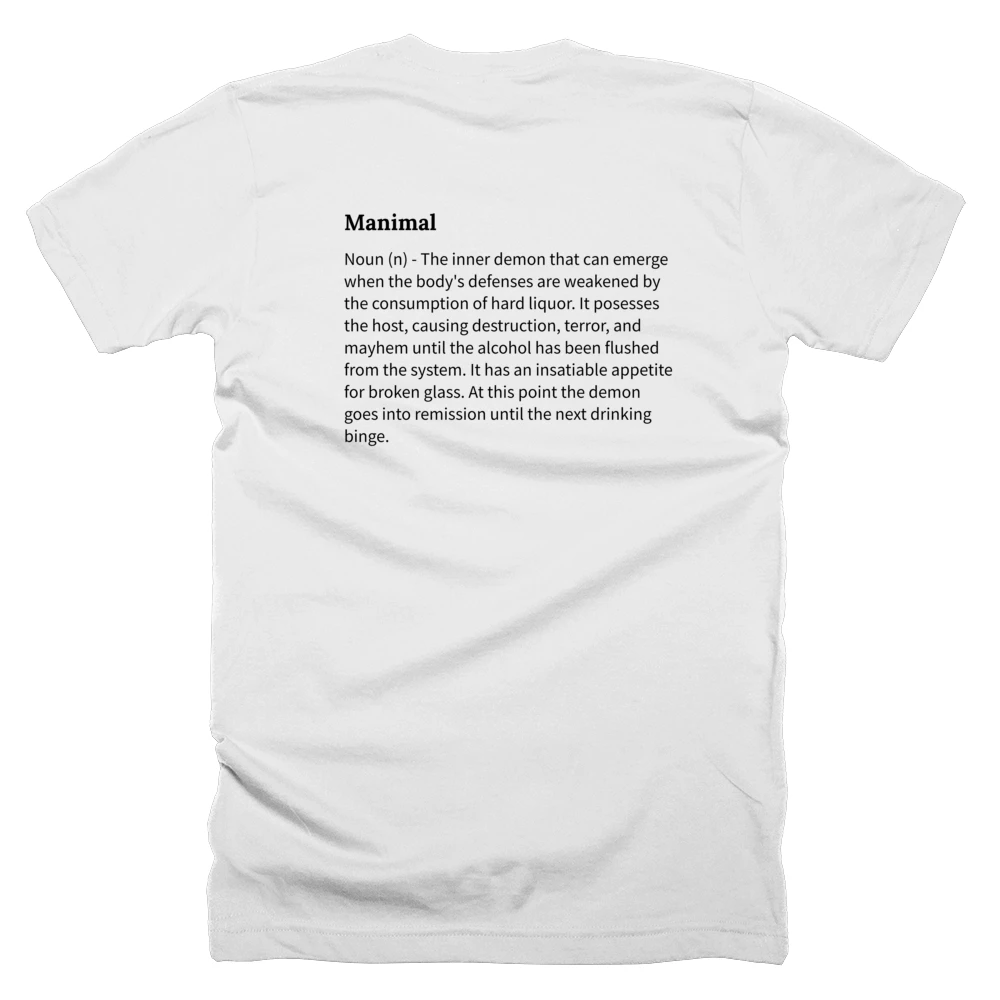 T-shirt with a definition of 'Manimal' printed on the back