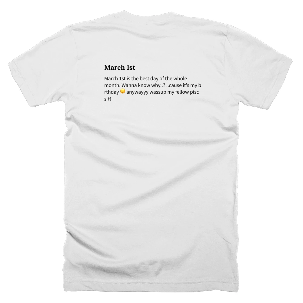 T-shirt with a definition of 'March 1st' printed on the back