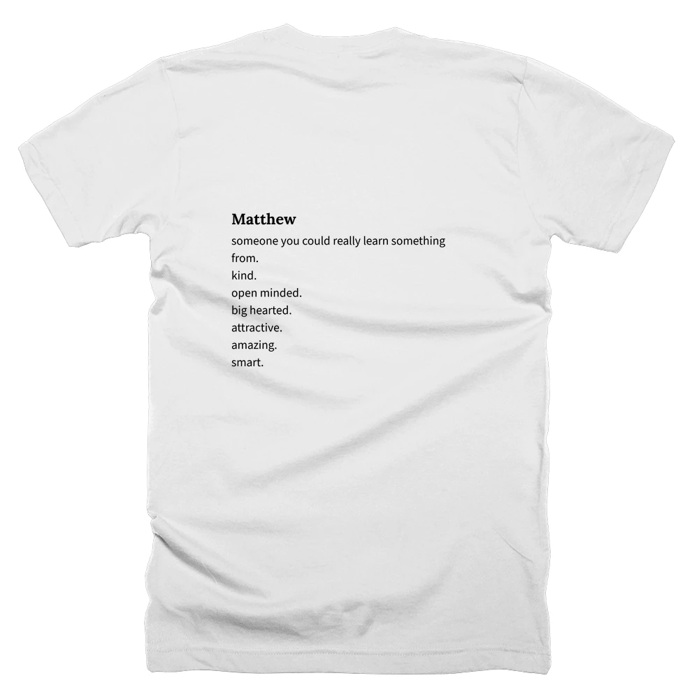 T-shirt with a definition of 'Matthew' printed on the back