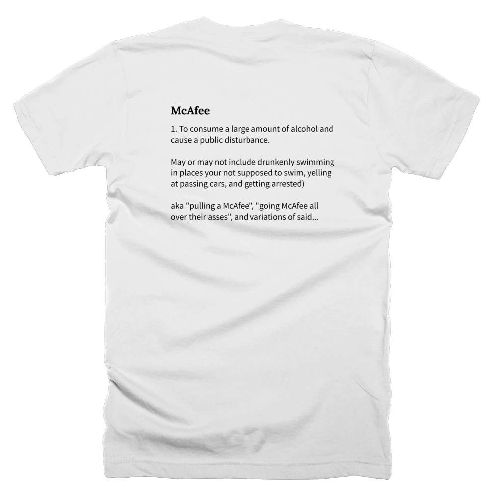 T-shirt with a definition of 'McAfee' printed on the back