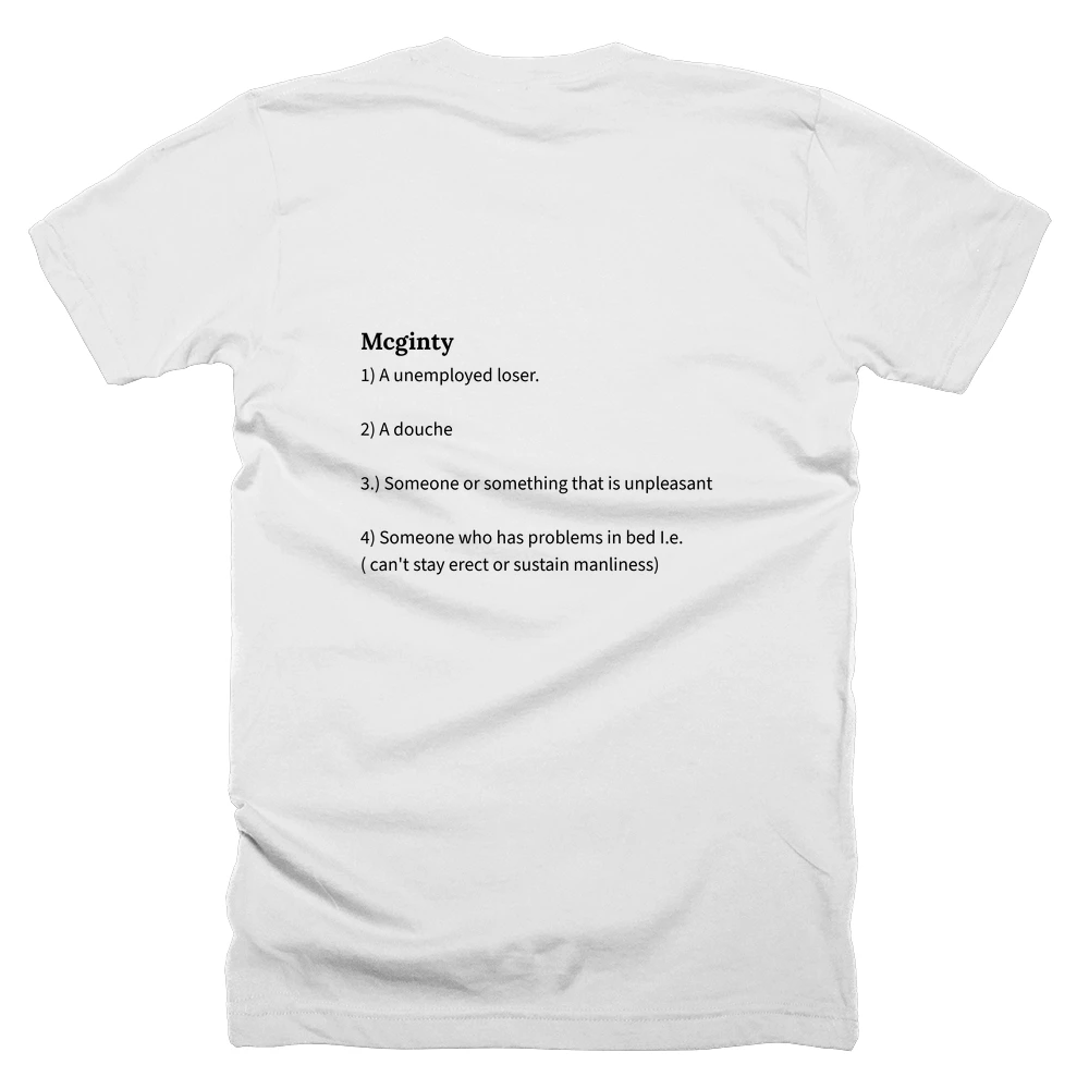 T-shirt with a definition of 'Mcginty' printed on the back