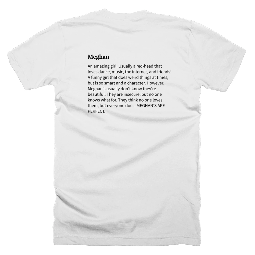 T-shirt with a definition of 'Meghan' printed on the back