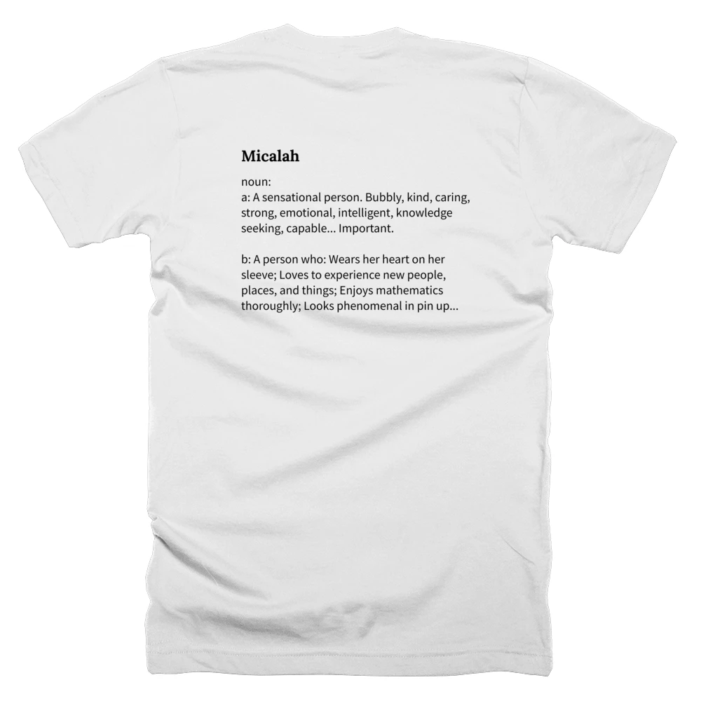 T-shirt with a definition of 'Micalah' printed on the back