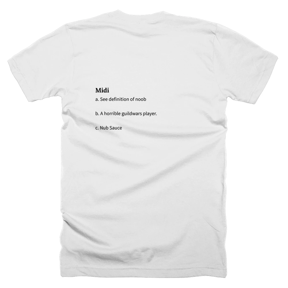 T-shirt with a definition of 'Midi' printed on the back
