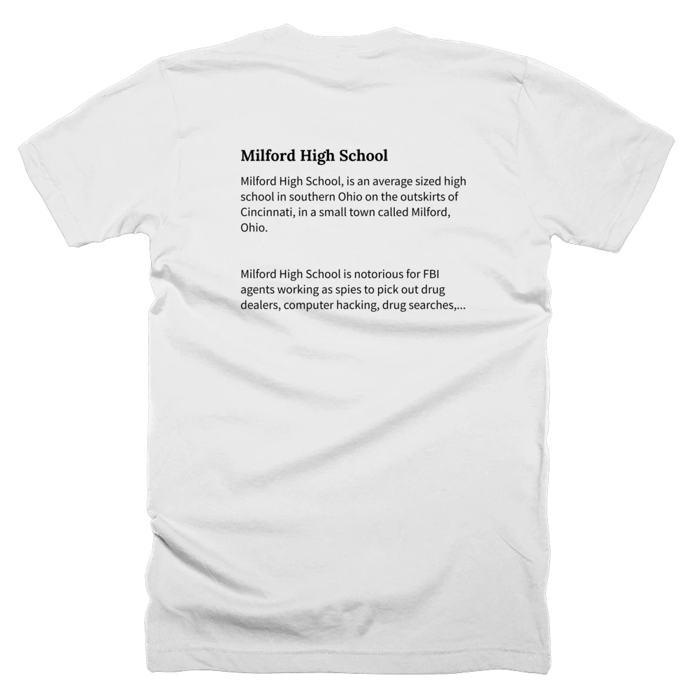 T-shirt with a definition of 'Milford High School' printed on the back