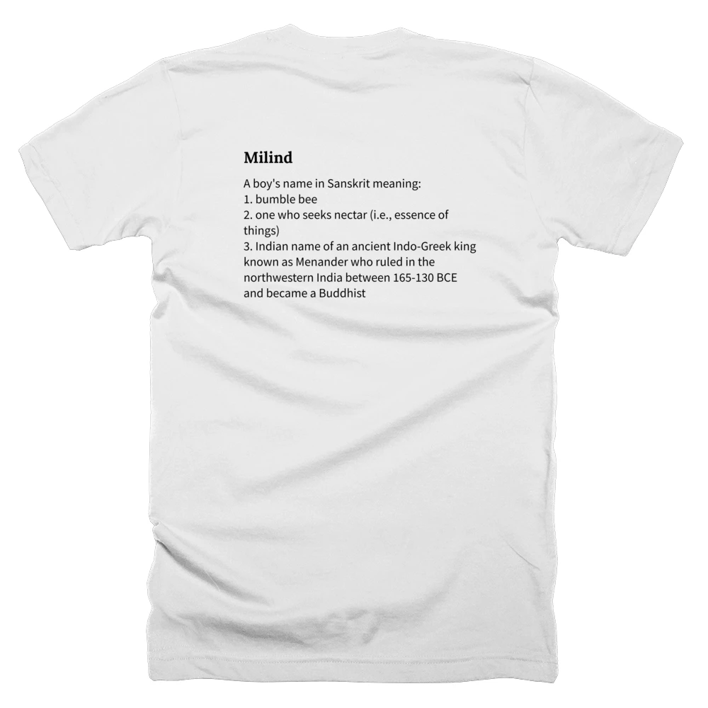 T-shirt with a definition of 'Milind' printed on the back