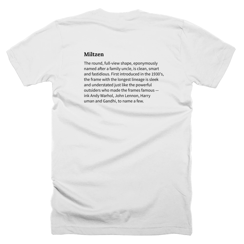 T-shirt with a definition of 'Miltzen' printed on the back