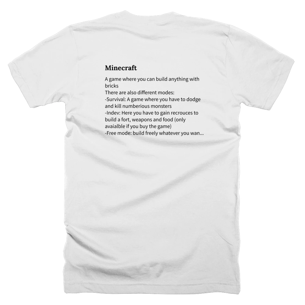 T-shirt with a definition of 'Minecraft' printed on the back