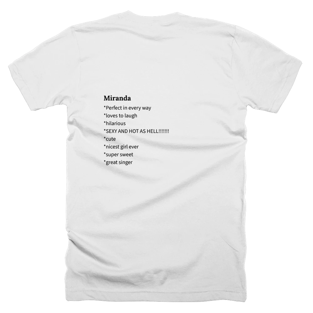 T-shirt with a definition of 'Miranda' printed on the back