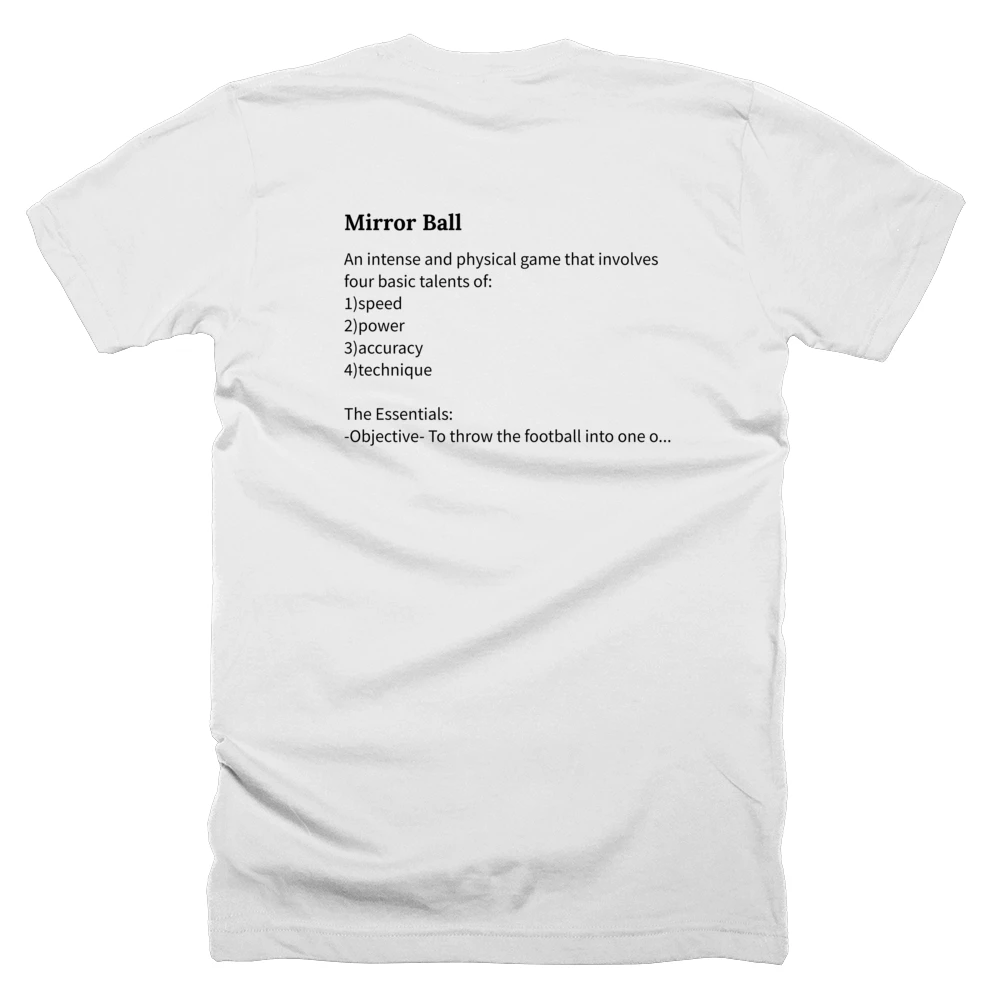 T-shirt with a definition of 'Mirror Ball' printed on the back