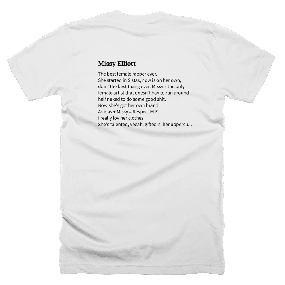 T-shirt with a definition of 'Missy Elliott' printed on the back