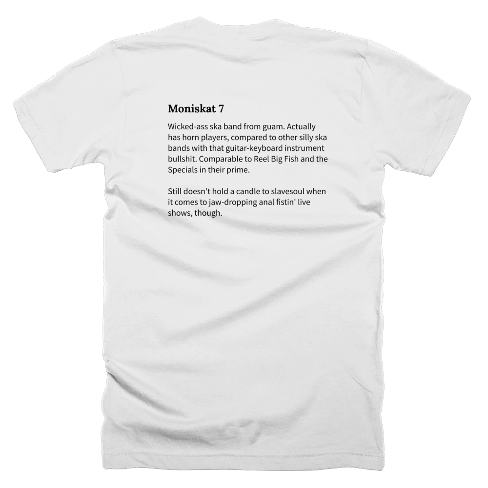 T-shirt with a definition of 'Moniskat 7' printed on the back