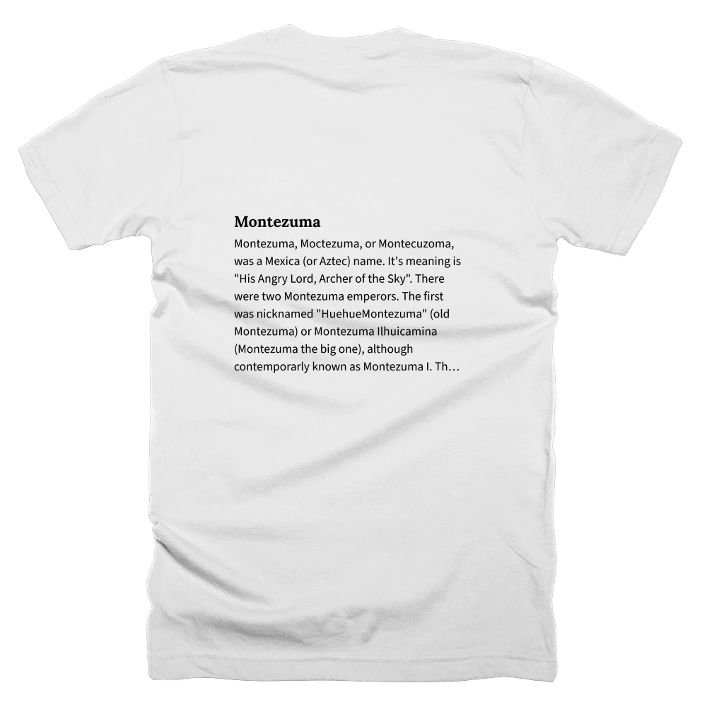 T-shirt with a definition of 'Montezuma' printed on the back