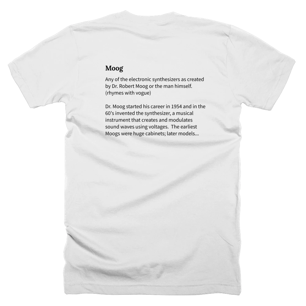 T-shirt with a definition of 'Moog' printed on the back