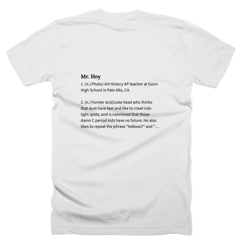 T-shirt with a definition of 'Mr. Hoy' printed on the back