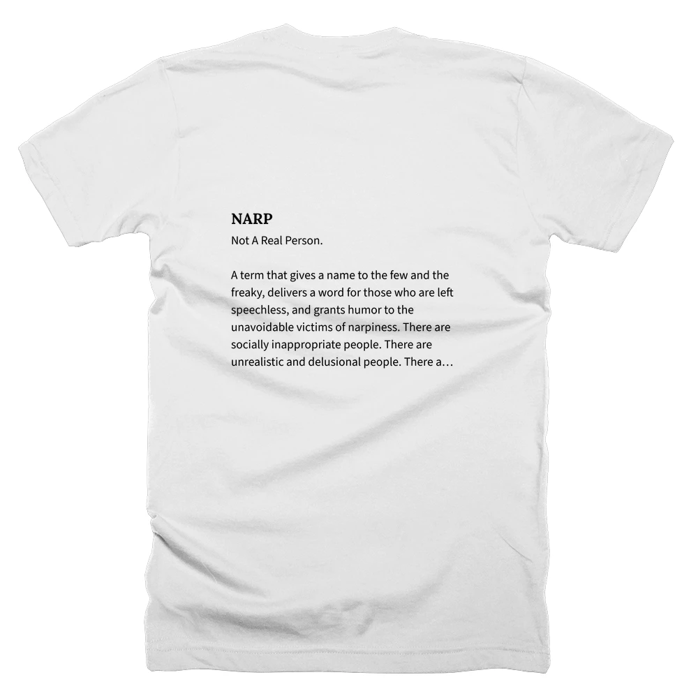 T-shirt with a definition of 'NARP' printed on the back