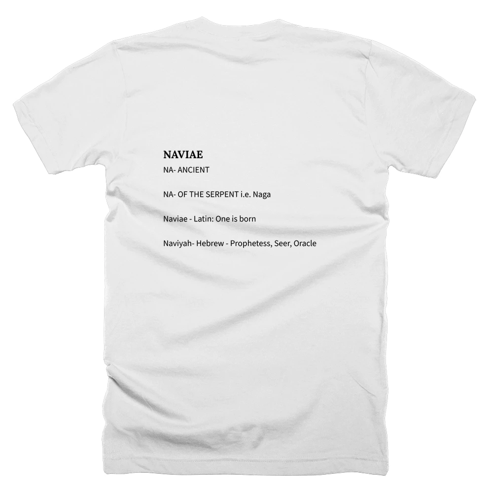T-shirt with a definition of 'NAVIAE' printed on the back