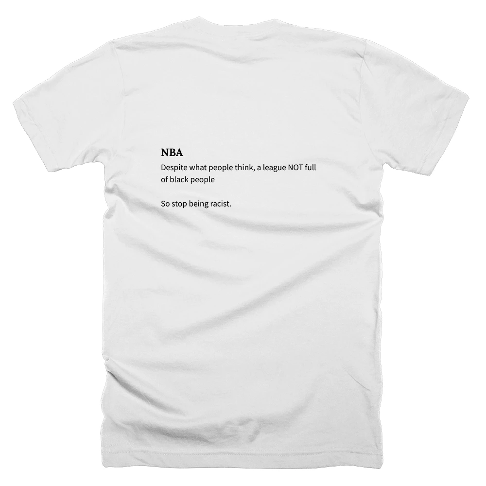 T-shirt with a definition of 'NBA' printed on the back