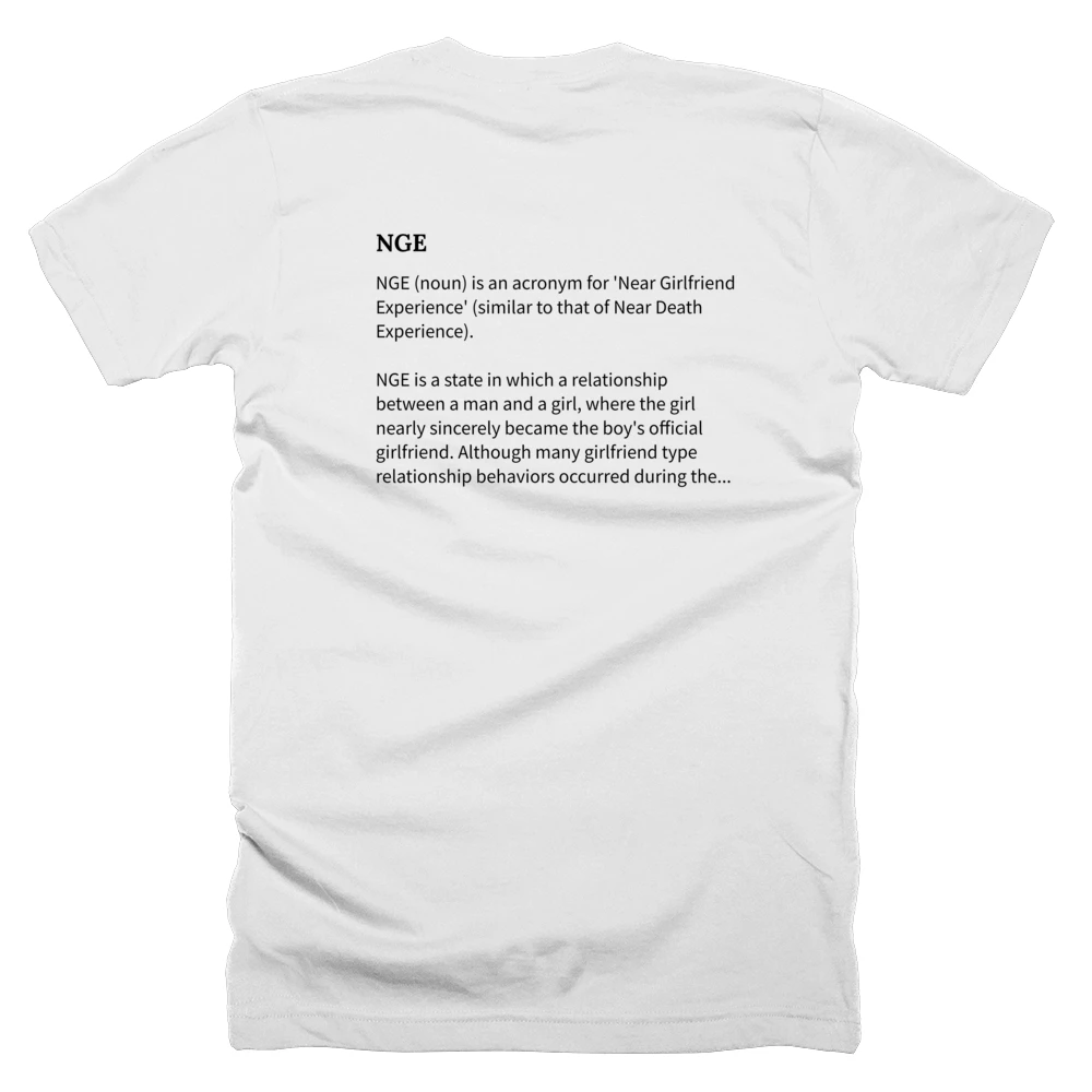 T-shirt with a definition of 'NGE' printed on the back