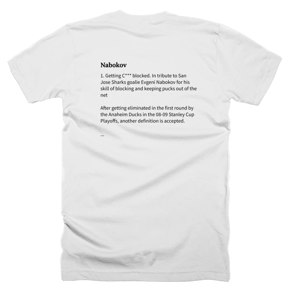 T-shirt with a definition of 'Nabokov' printed on the back