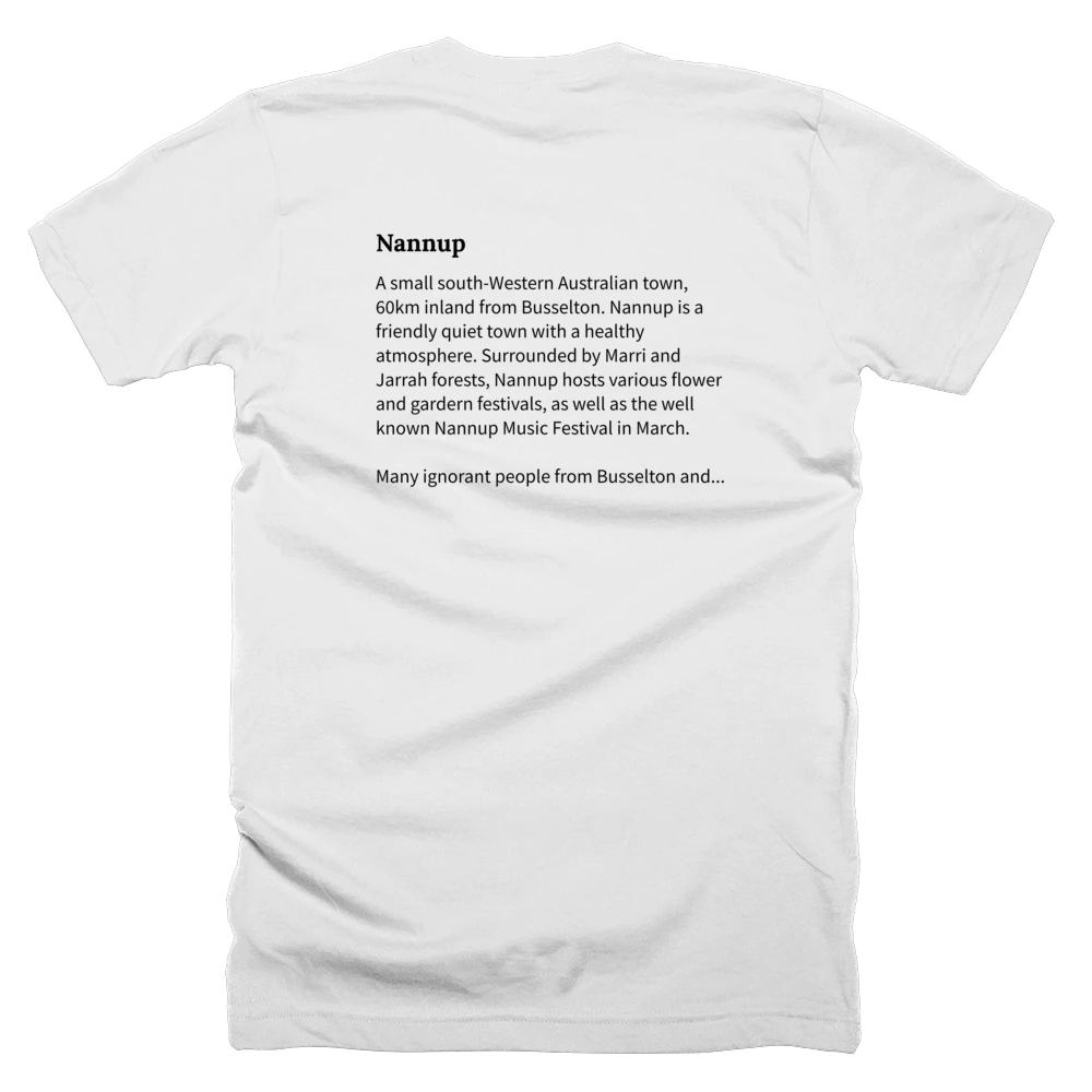 T-shirt with a definition of 'Nannup' printed on the back