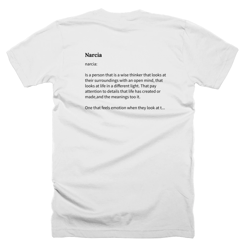 T-shirt with a definition of 'Narcia' printed on the back