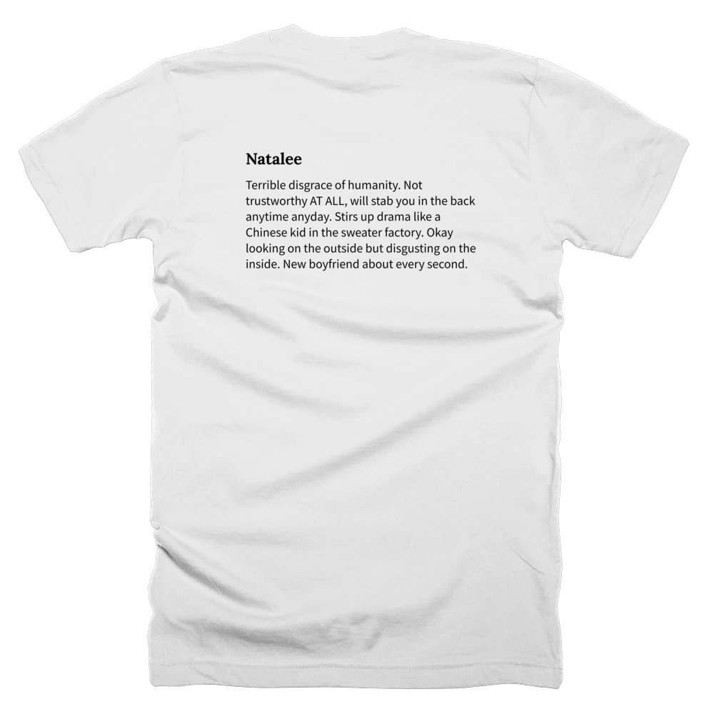 T-shirt with a definition of 'Natalee' printed on the back