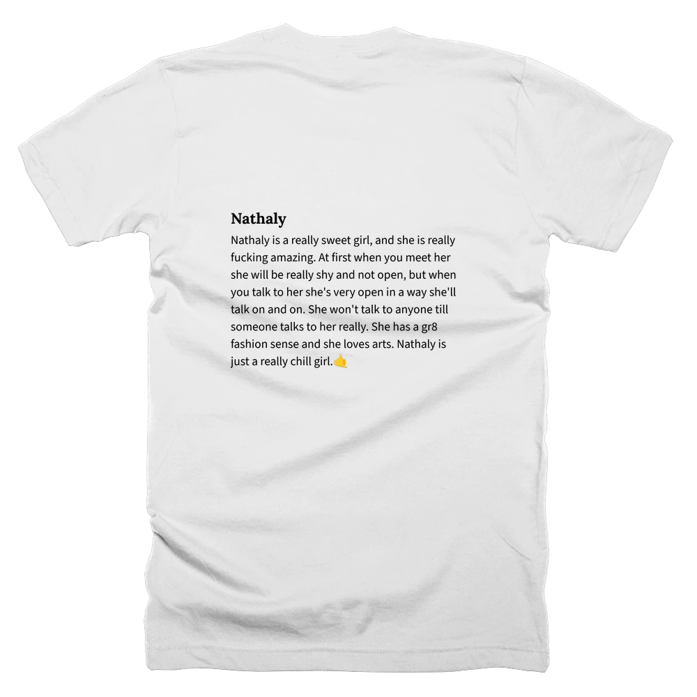 T-shirt with a definition of 'Nathaly' printed on the back
