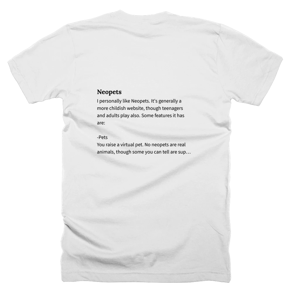 T-shirt with a definition of 'Neopets' printed on the back