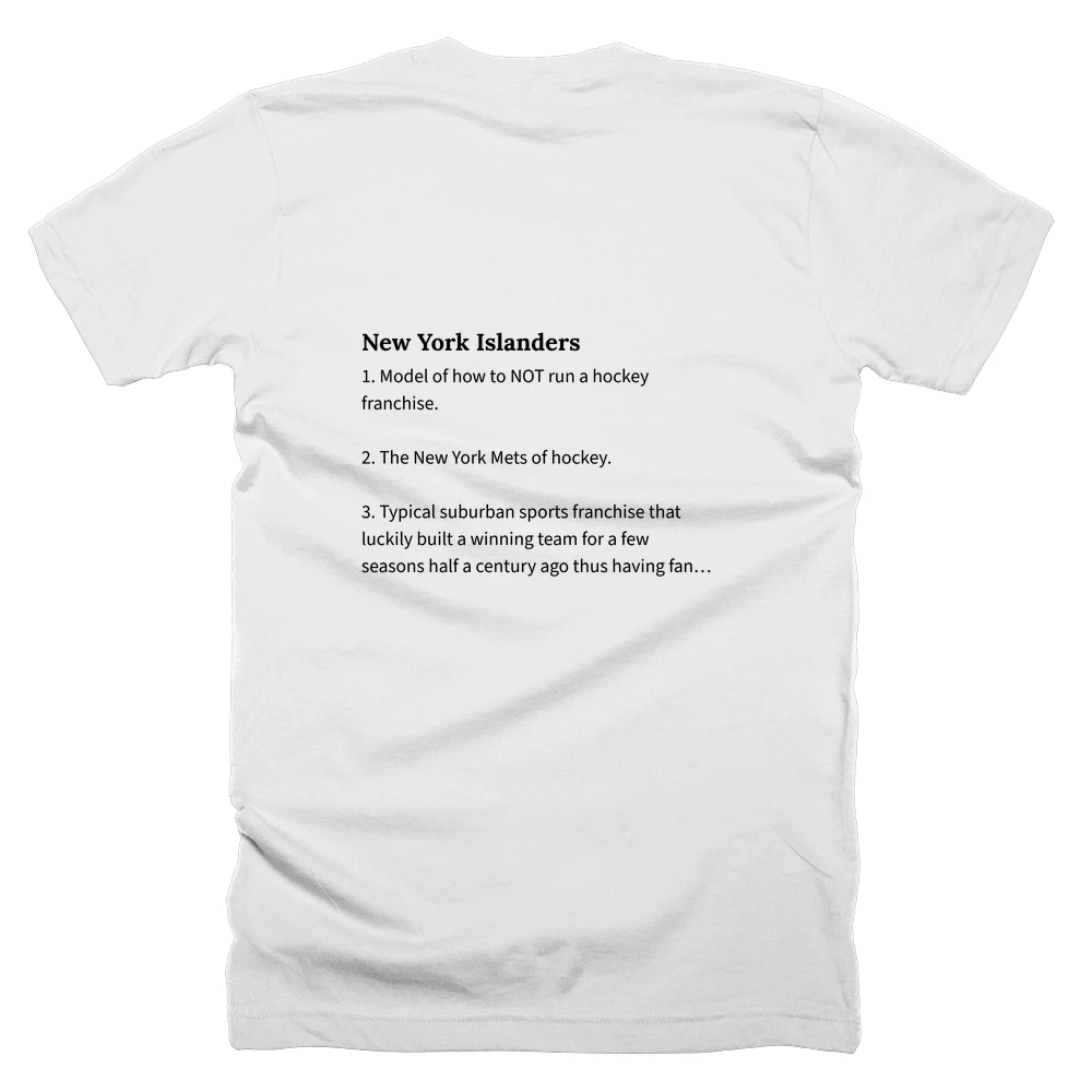 T-shirt with a definition of 'New York Islanders' printed on the back