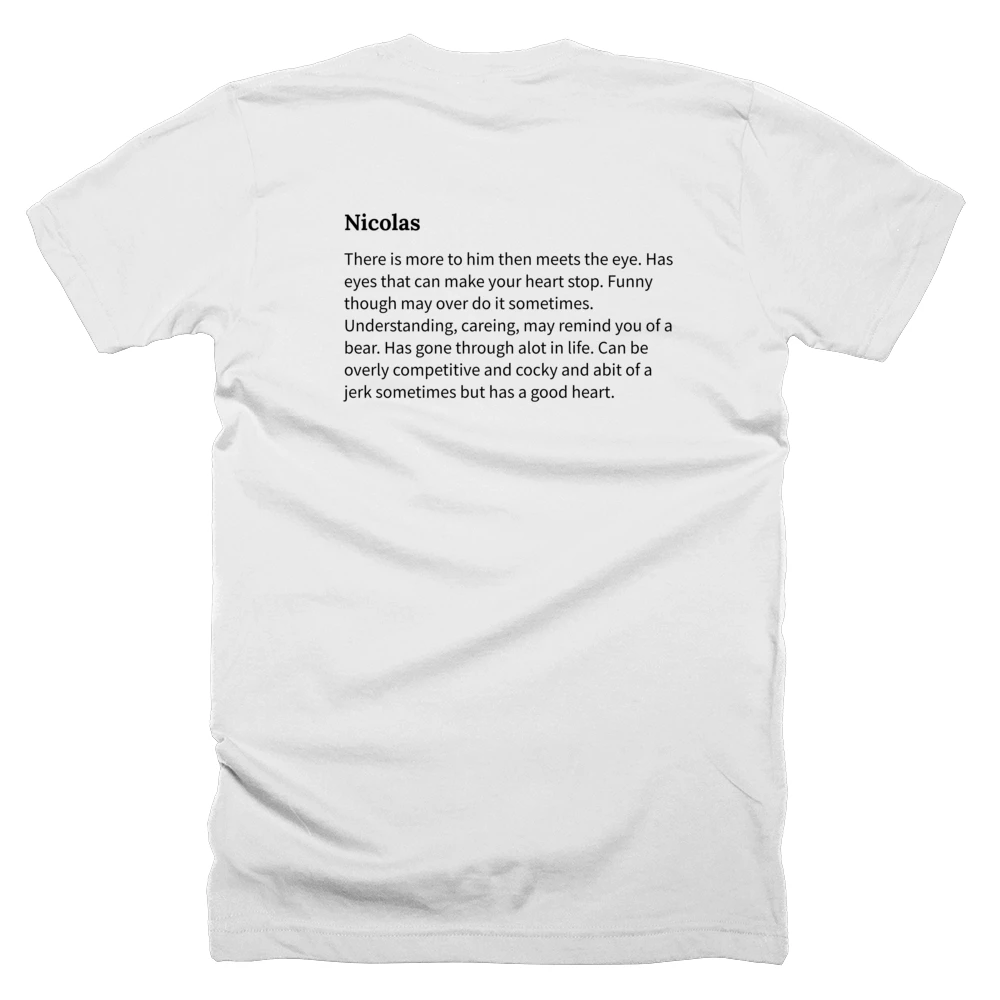 T-shirt with a definition of 'Nicolas' printed on the back
