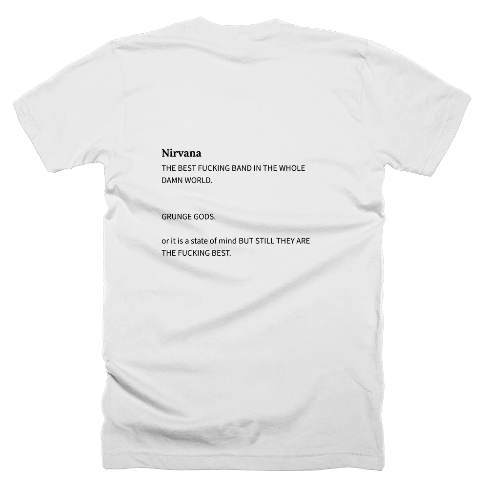 T-shirt with a definition of 'Nirvana' printed on the back