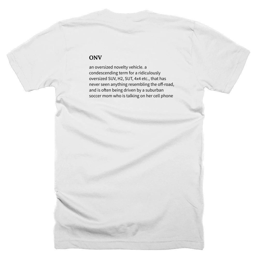 T-shirt with a definition of 'ONV' printed on the back