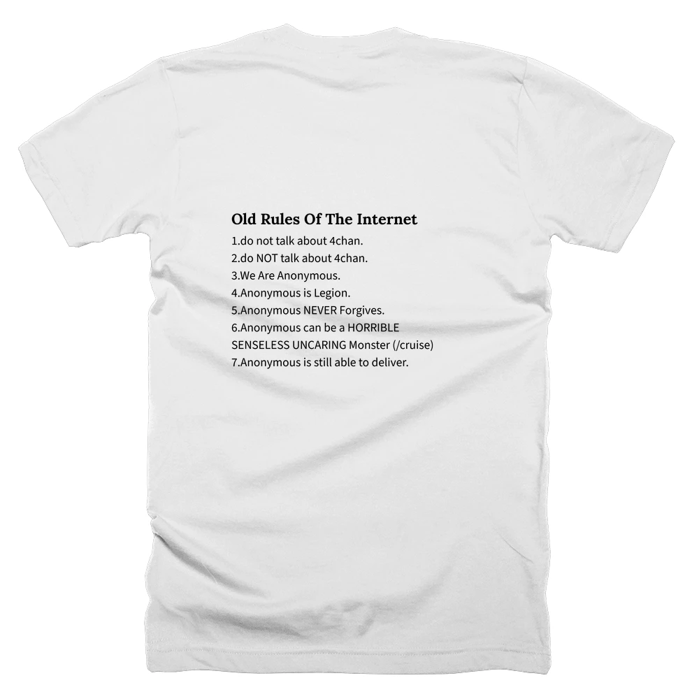 T-shirt with a definition of 'Old Rules Of The Internet' printed on the back