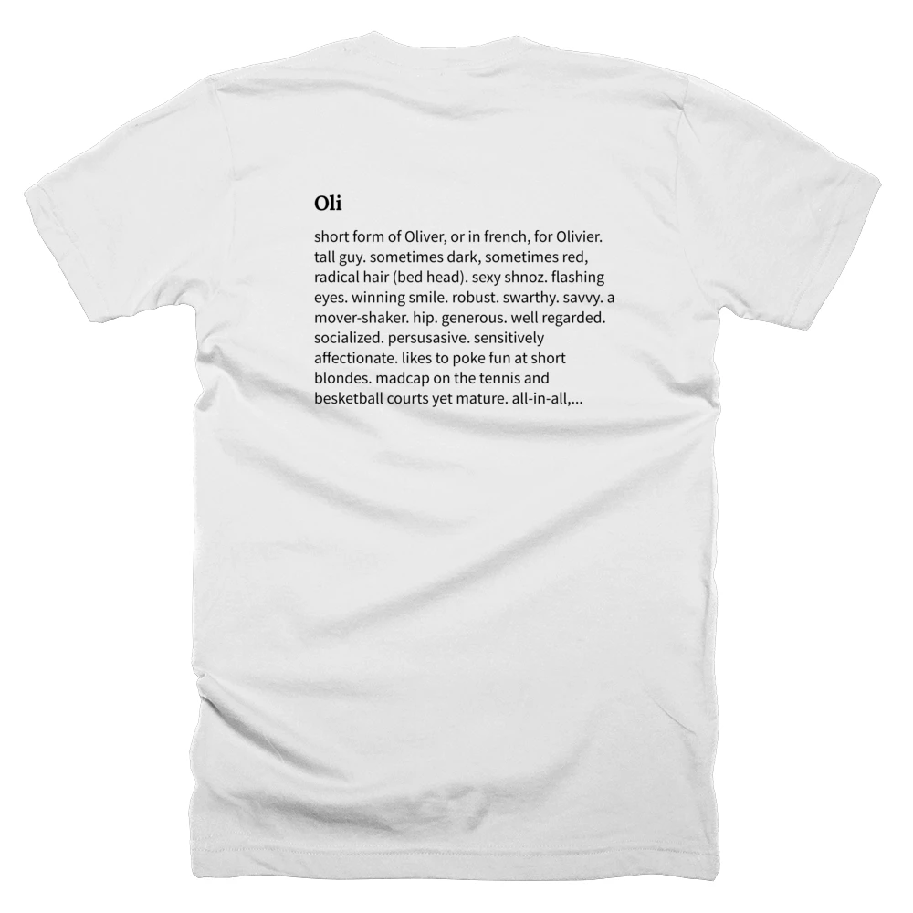 T-shirt with a definition of 'Oli' printed on the back