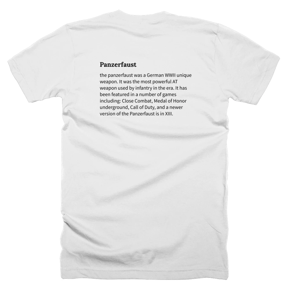 T-shirt with a definition of 'Panzerfaust' printed on the back