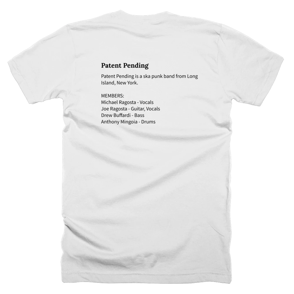 T-shirt with a definition of 'Patent Pending' printed on the back