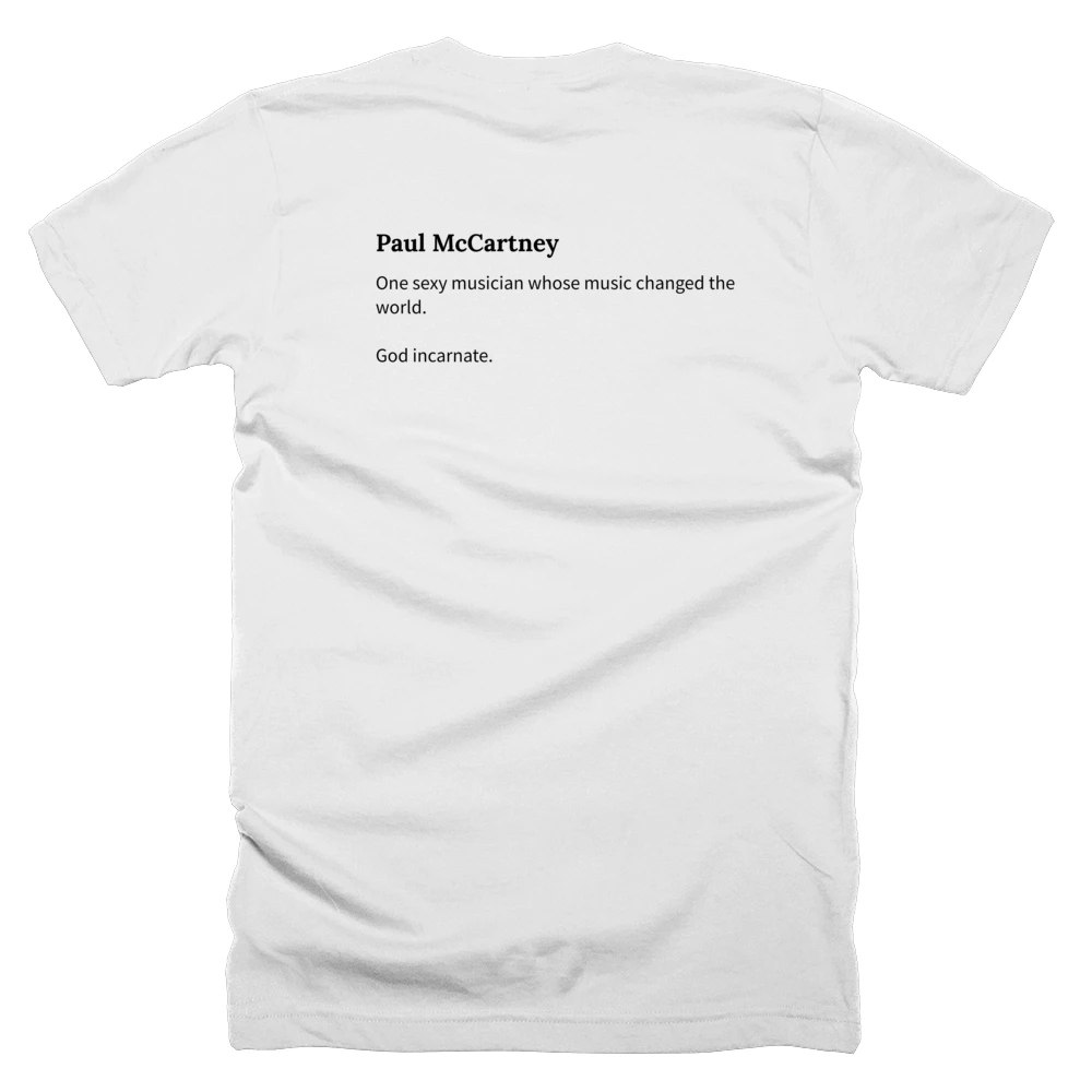 T-shirt with a definition of 'Paul McCartney' printed on the back