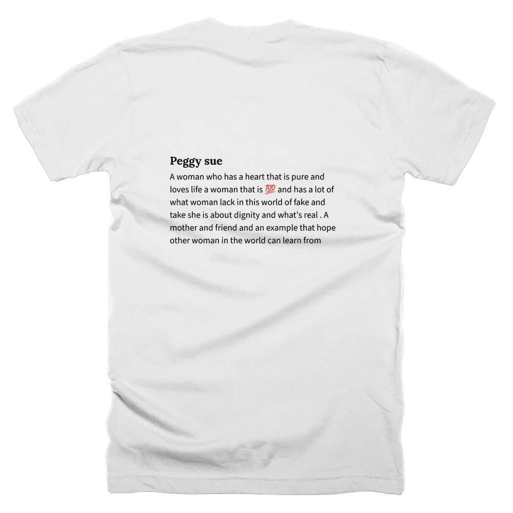 T-shirt with a definition of 'Peggy sue' printed on the back
