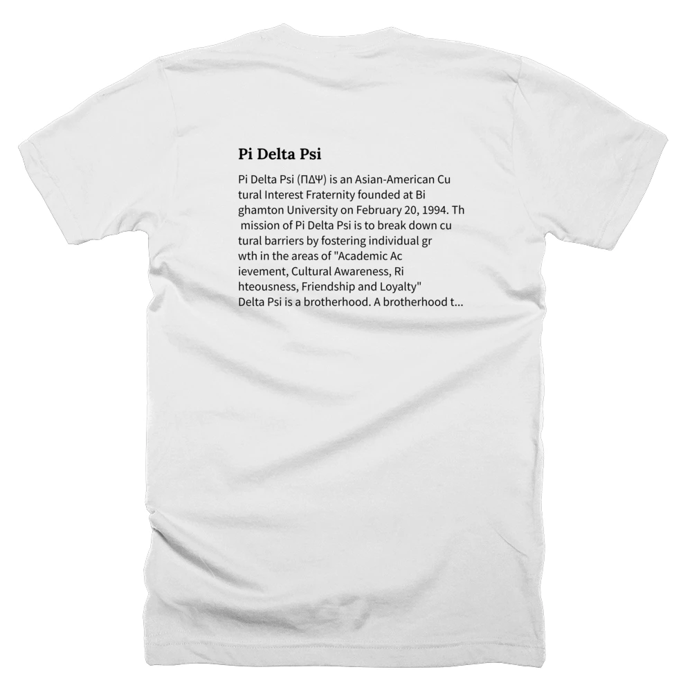 T-shirt with a definition of 'Pi Delta Psi' printed on the back